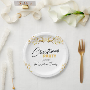 Black and Gold Elegant Christmas Party Paper Plates