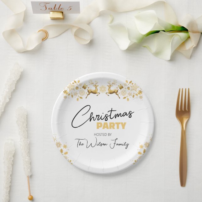 Black and Gold Elegant Christmas Party Paper Plates (Wedding)