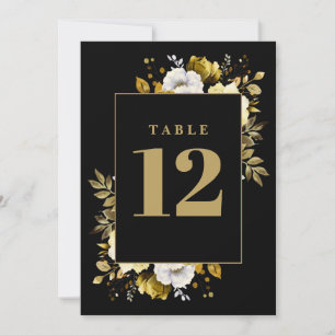 Black And Gold Elegant Country Floral Table Number