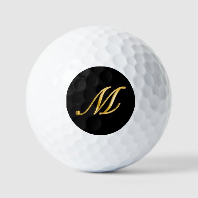 Black and Gold Elegant Custom Monogram   Golf Balls (Front)