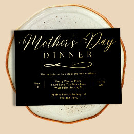 Black and Gold Elegant Fancy Mother's Day Dinner Foil Invitation