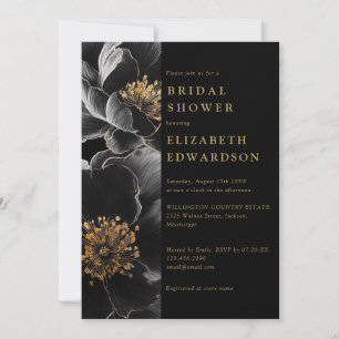 Black And Gold Elegant Floral Chic Bridal Shower Invitation