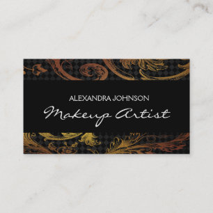 Black and Gold Elegant Floral Foil Makeup Artist Business Card
