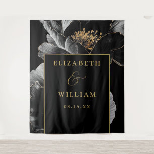 Black And Gold Elegant Floral Wedding Backdrop