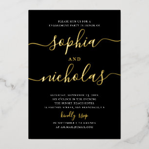 Black and Gold Elegant Formal Engagement Party Foil Invitation