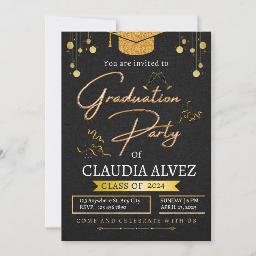 Black and Gold Elegant  Graduation Party Invitation