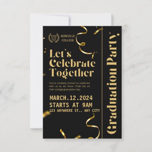 Black and Gold Elegant Graduation Party Invitation