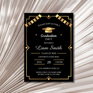 Black and Gold Elegant Graduation Party Invitation
