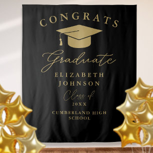 Black And Gold Elegant Graduation Photo Backdrop