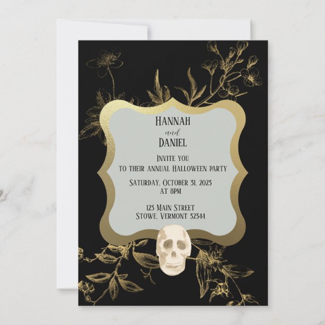 Black and Gold Elegant Halloween Party Invitation (Front)
