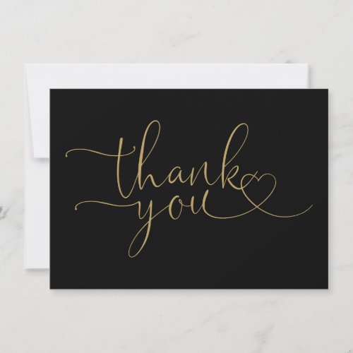 Black And Gold Elegant Heart Script Thank You Card
