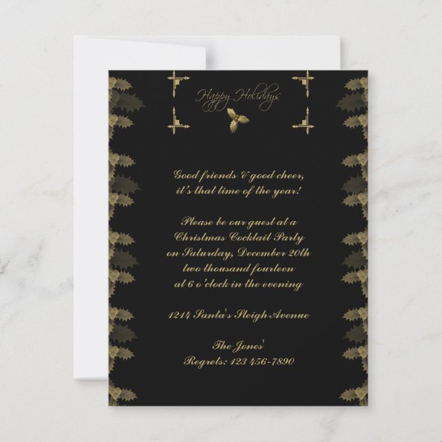 Black and Gold Elegant Holly Party Invitation (Front)
