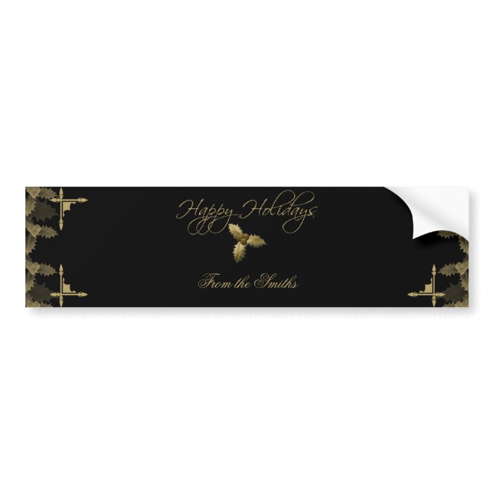 Black and Gold Elegant Holly Wine Label Bumper Stickers