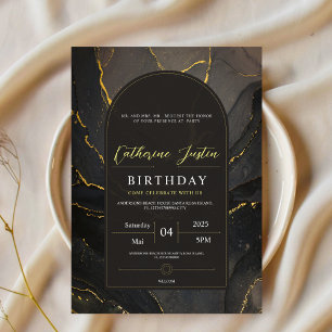 Black and Gold Elegant Luxury Chic marble party Invitation