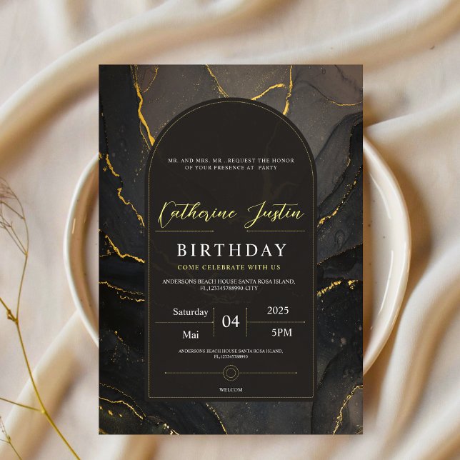 Black and Gold Elegant Luxury Chic marble party Invitation (Creator Uploaded)