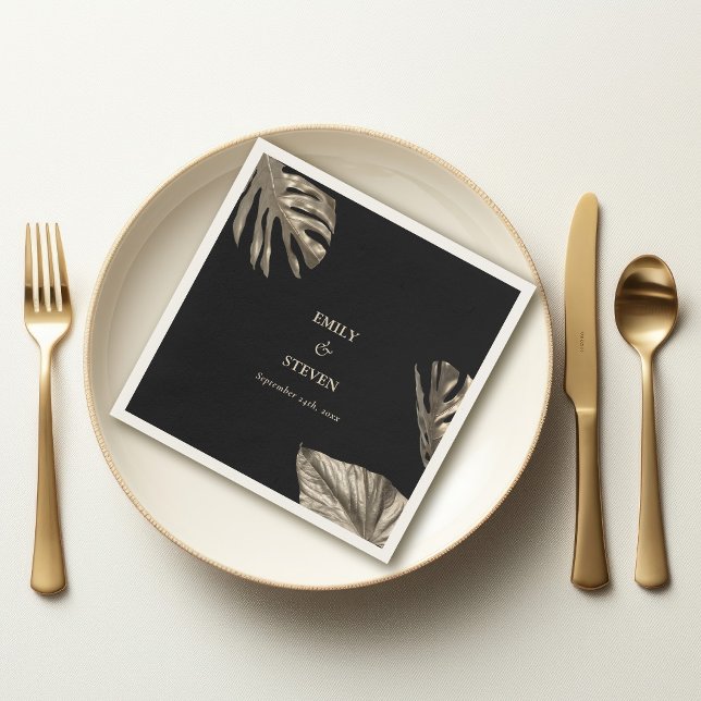 Black and Gold Elegant Modern Botanical Wedding Napkins (Creator Uploaded)