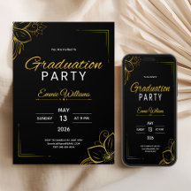 Black and Gold Elegant Modern Graduation Party