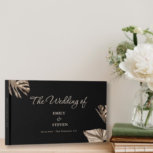 Black and Gold Elegant Modern Simple Wedding Guest Book