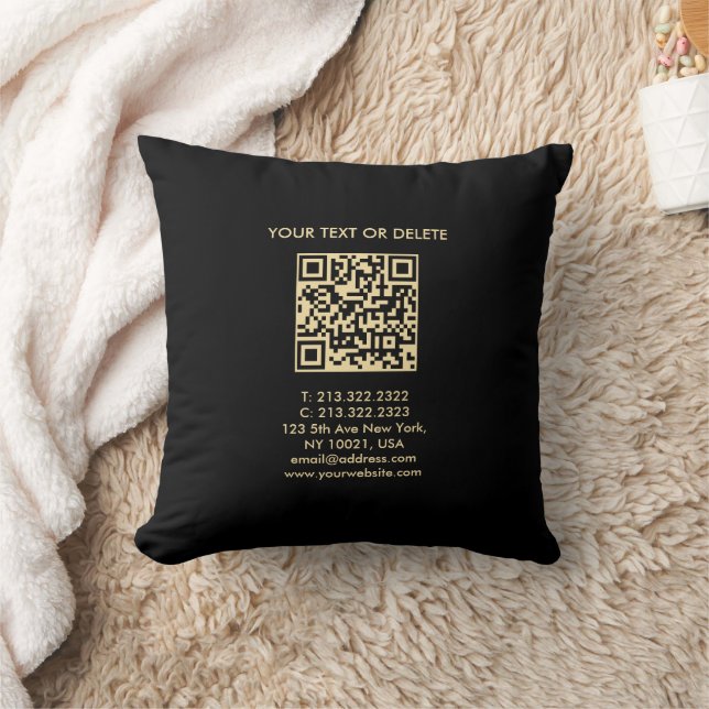 Black And Gold Elegant Modern Template QR Code Throw Pillow (Blanket)