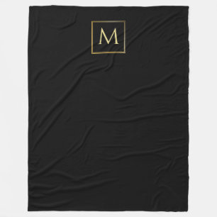 Black And Gold Elegant Modern Trendy Monogram Fleece Blanket