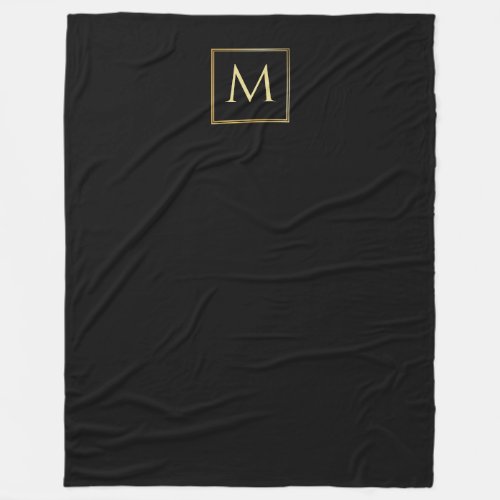 Black And Gold Elegant Modern Trendy Monogram Fleece Blanket