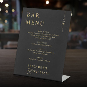 Black And Gold Elegant Monogram Bar Menu Pedestal Sign