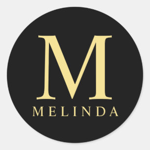 Black and Gold Elegant Monogram Classic Round Sticker