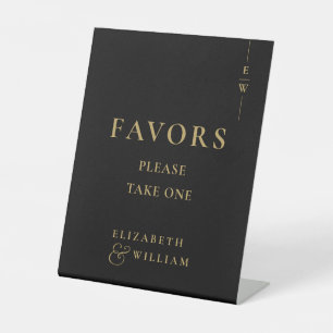 Black And Gold Elegant Monogram Favors Wedding Pedestal Sign