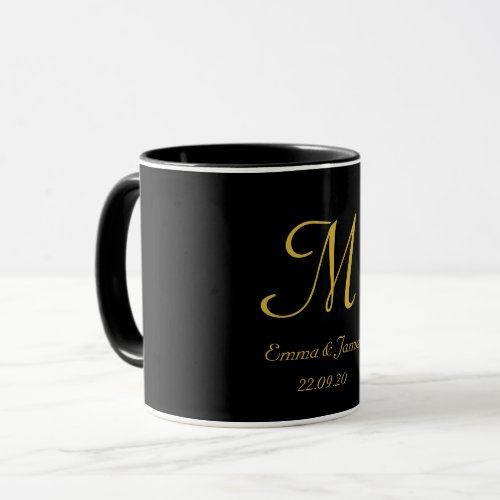 Black and Gold Elegant Monogram Initial Name  Mug