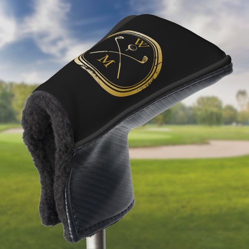 Black And Gold Elegant Monogram Initials Golf Head Cover