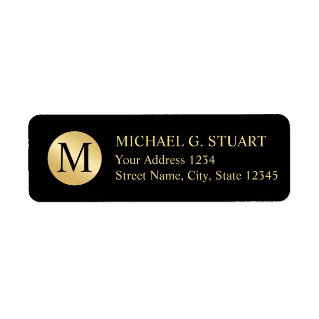 Black and Gold Elegant Monogram Label (Front)