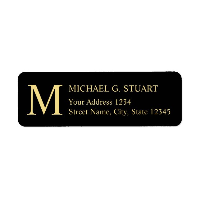 Black and Gold Elegant Monogram Label (Front)