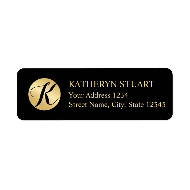 Black and Gold Elegant Monogram Label (Front)