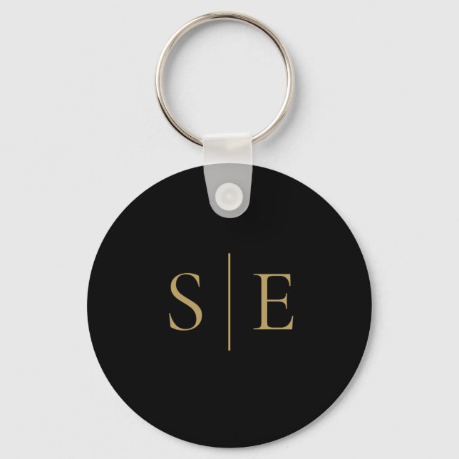 Black And Gold Elegant Monogram Minimalist Keychain (Front)