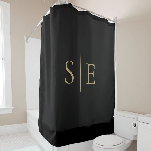 Black And Gold Elegant Monogram Minimalist Shower Curtain
