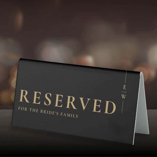 Black And Gold Elegant Monogram Reserved Table Tent (Black And Gold Elegant Monogram Reserved Table Tent Sign)