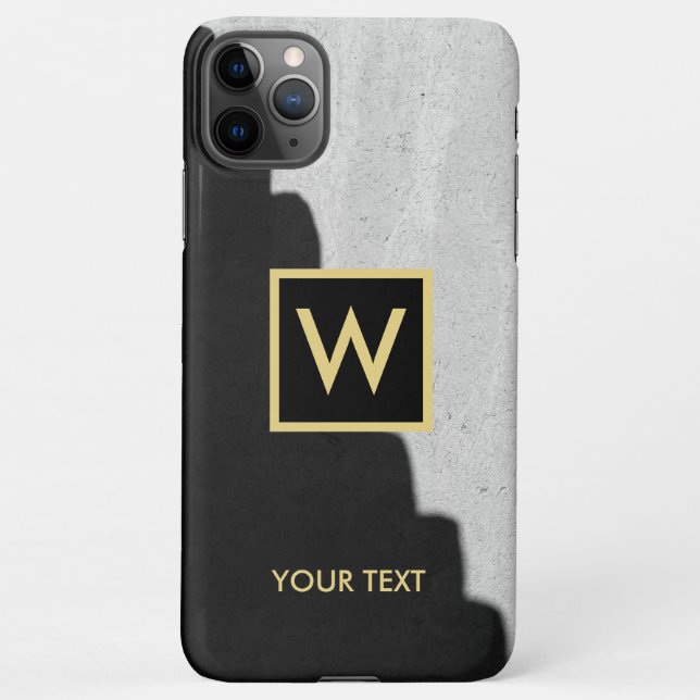 Black and Gold Elegant Monogram Text iPhone Case (Back)