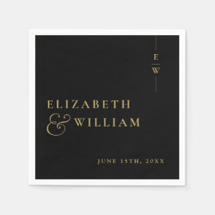 Black And Gold Elegant Monogram Wedding Napkins