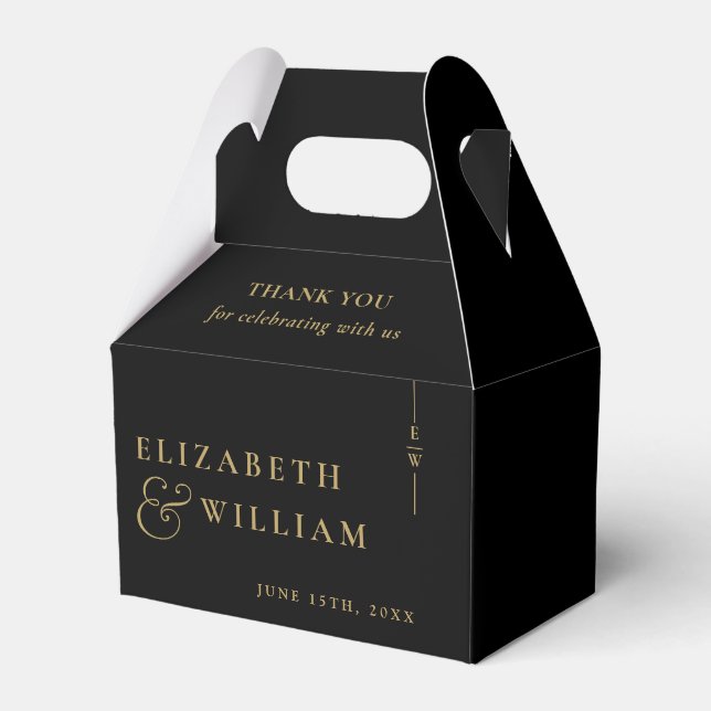 Black And Gold Elegant Monogram Wedding Thank You  Favor Boxes (Front Side)
