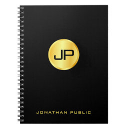 Black And Gold Elegant Monogrammed Template Notebook