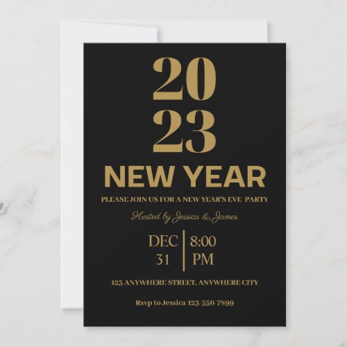 Black And Gold Elegant New Years Eve Party Invitation
