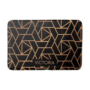 Black and Gold Elegant Pattern Bath Mat