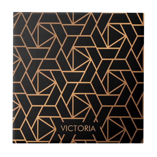 Black and Gold Elegant Pattern Ceramic Tile (Front)