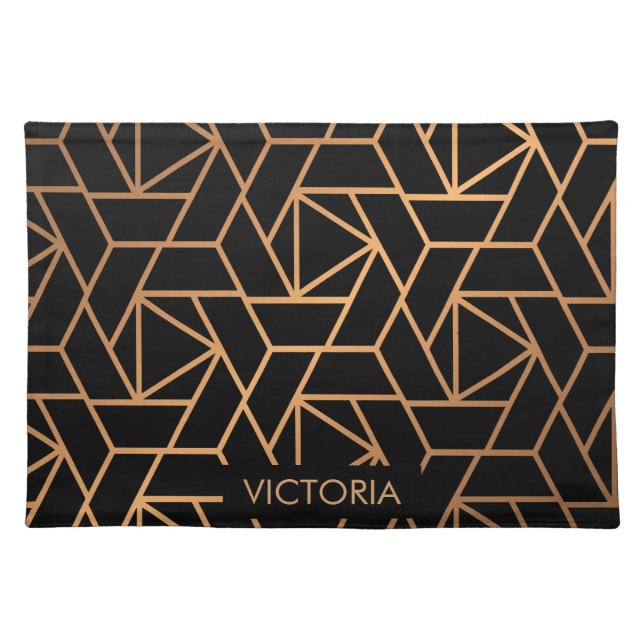 Black and Gold Elegant Pattern Cloth Placemat (Front)