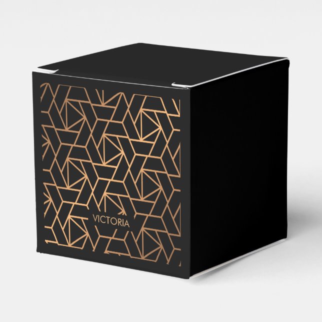Black and Gold Elegant Pattern Favor Boxes (Front Side)