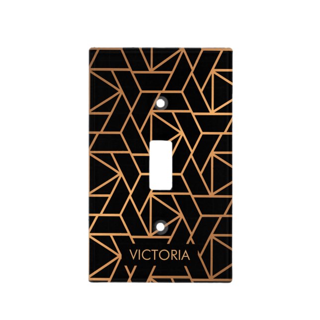 Black and Gold Elegant Pattern Light Switch Cover (Front)