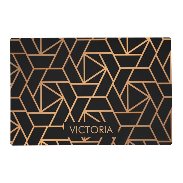 Black and Gold Elegant Pattern Placemat (Front)