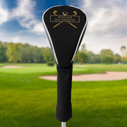Black And Gold Elegant Personalized Golf Head Cover