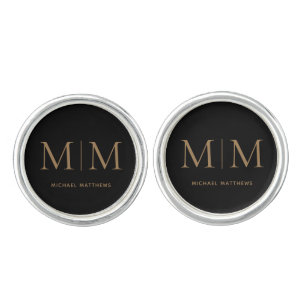 Black and Gold Elegant Personalized Monogram Name Cufflinks