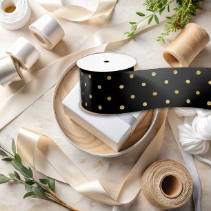 Black And Gold Elegant Polka Dots Pattern Satin Ribbon